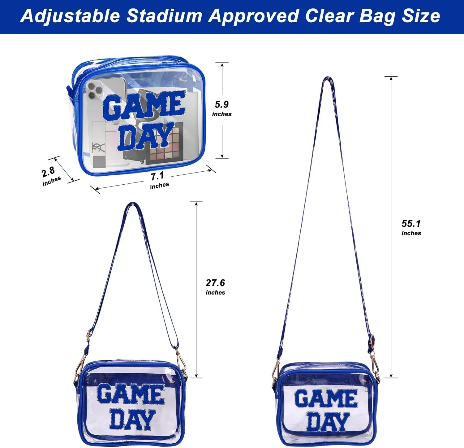 Clear Bag for Stadium Events Game Day Stadium Approved Crossbody Clear Bag Purse with Letter Patch for Concert Sports Events