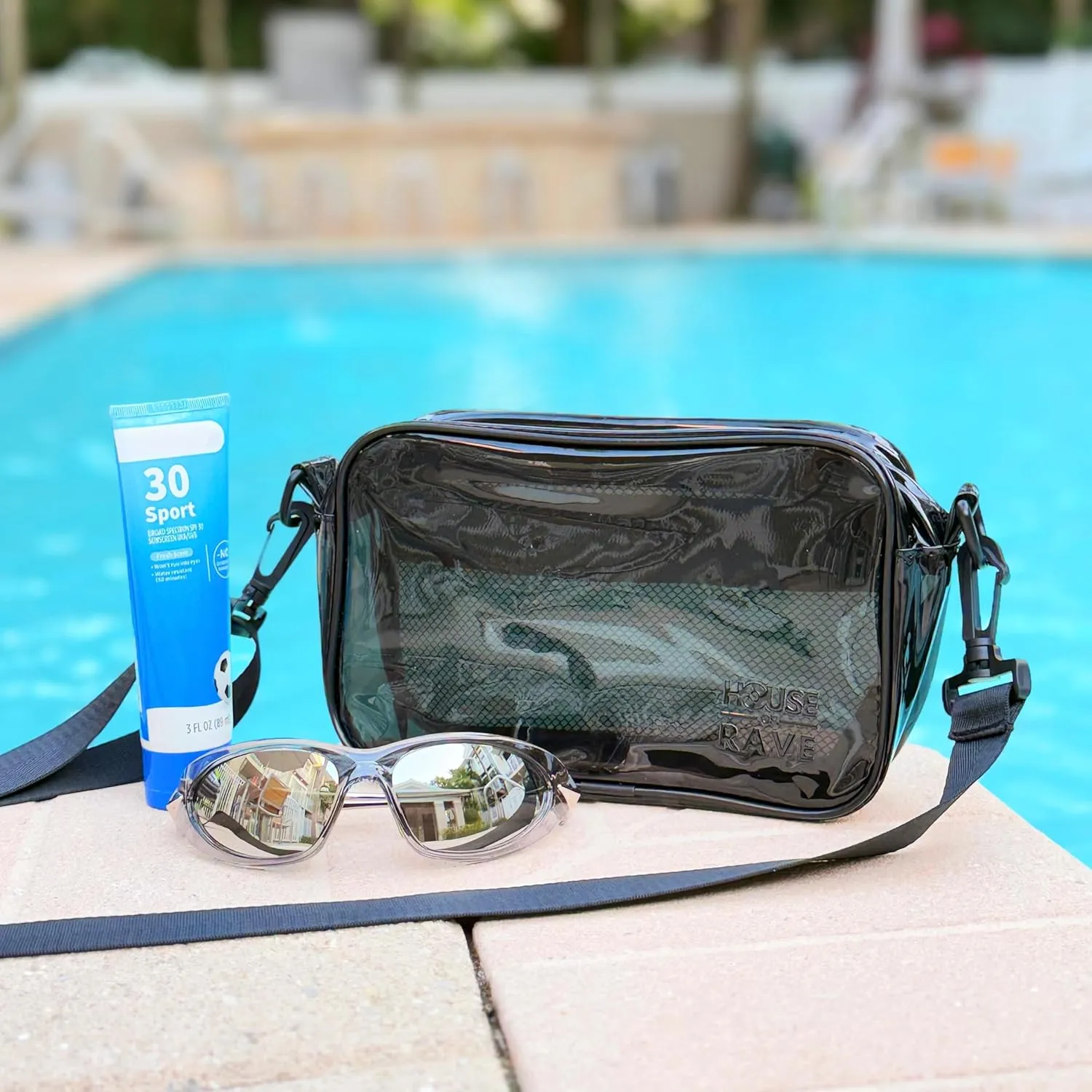 Clear Crossbody Bag - Neon Rave Bag - Clear Festival Bag for Women Men - Jelly Bag - Vegan Leather Carry Bag