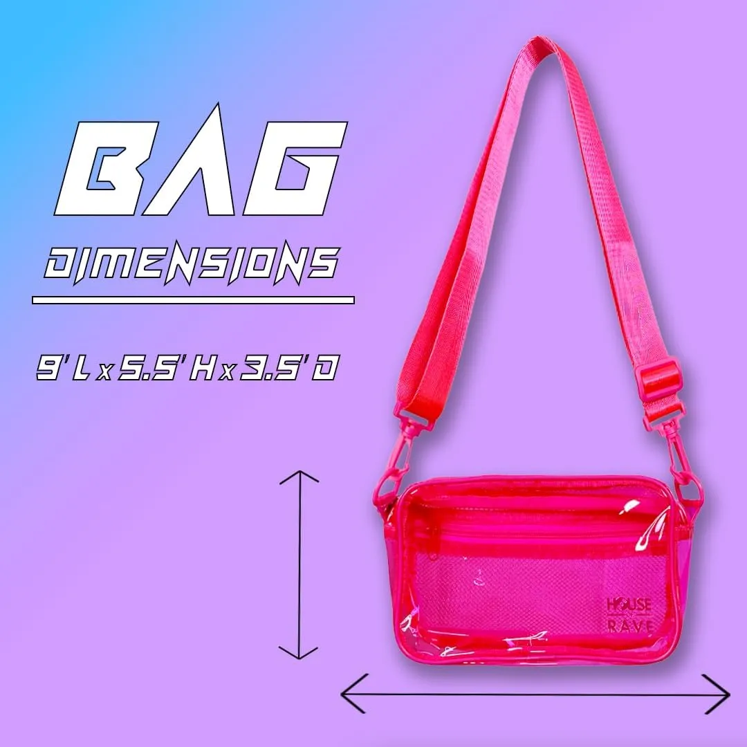 Clear Crossbody Bag - Neon Rave Bag - Clear Festival Bag for Women Men - Jelly Bag - Vegan Leather Carry Bag