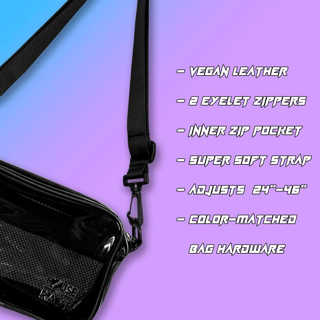 Clear Crossbody Bag - Neon Rave Bag - Clear Festival Bag for Women Men - Jelly Bag - Vegan Leather Carry Bag
