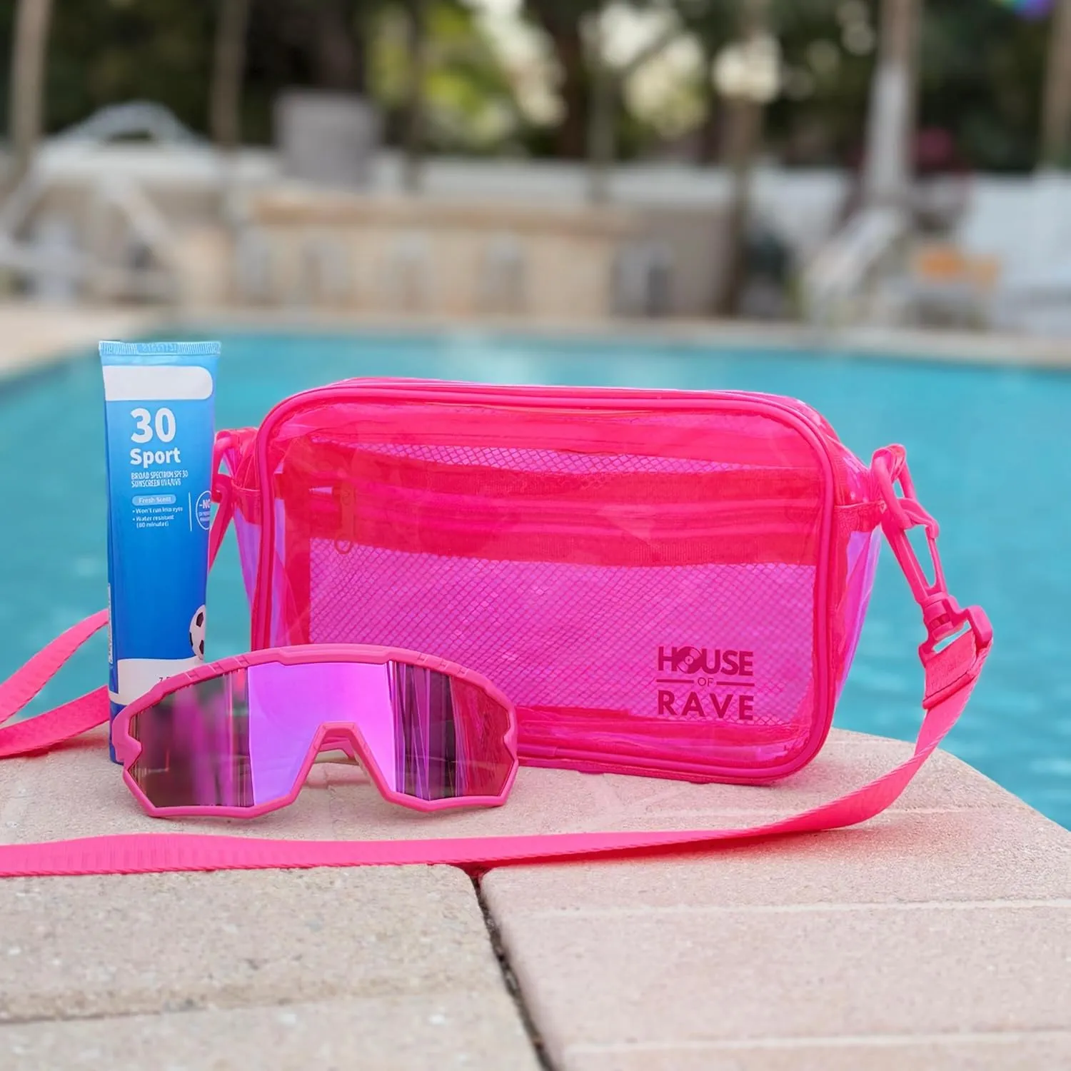 Clear Crossbody Bag - Neon Rave Bag - Clear Festival Bag for Women Men - Jelly Bag - Vegan Leather Carry Bag
