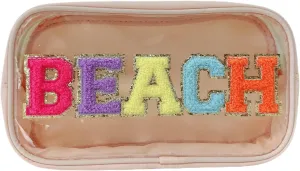 Clear Makeup Letter Bag Chenille Letter patch Beach Makeup Bag Cosmetic Bag for Beach Travel Nylon & Pvc Waterproof Organization Outdoor Zipper Pouch Toiletry Bag for Women Girls