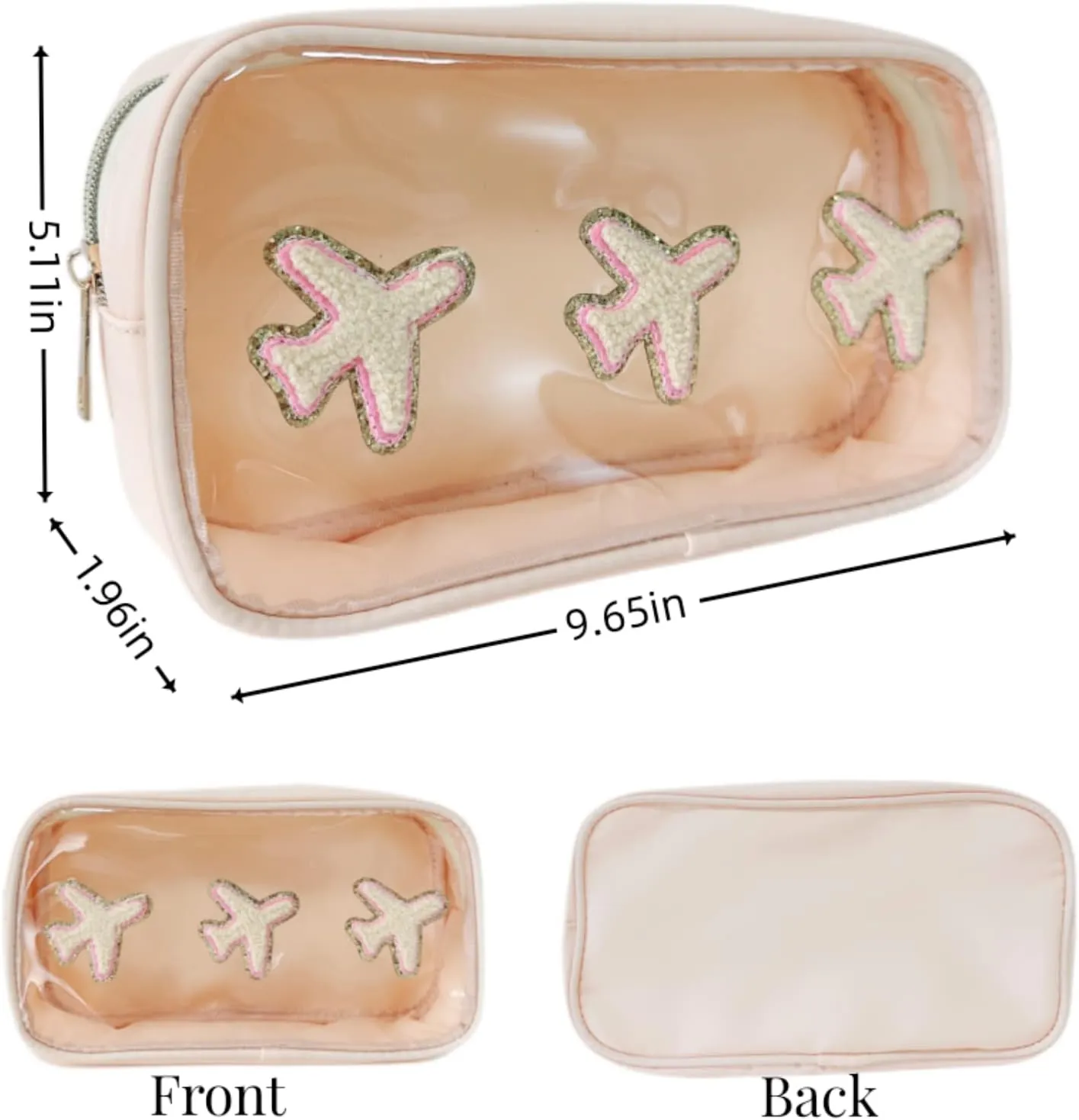 Clear Makeup Letter Bag Chenille Letter patch Makeup Cosmetic Bag for Air Plane Flight Travel Accessories Nylon & Pvc Waterproof Organization Outdoor Zipper Pouch Toiletry Bag for Women Girls