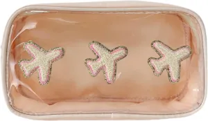 Clear Makeup Letter Bag Chenille Letter patch Makeup Cosmetic Bag for Air Plane Flight Travel Accessories Nylon & Pvc Waterproof Organization Outdoor Zipper Pouch Toiletry Bag for Women Girls