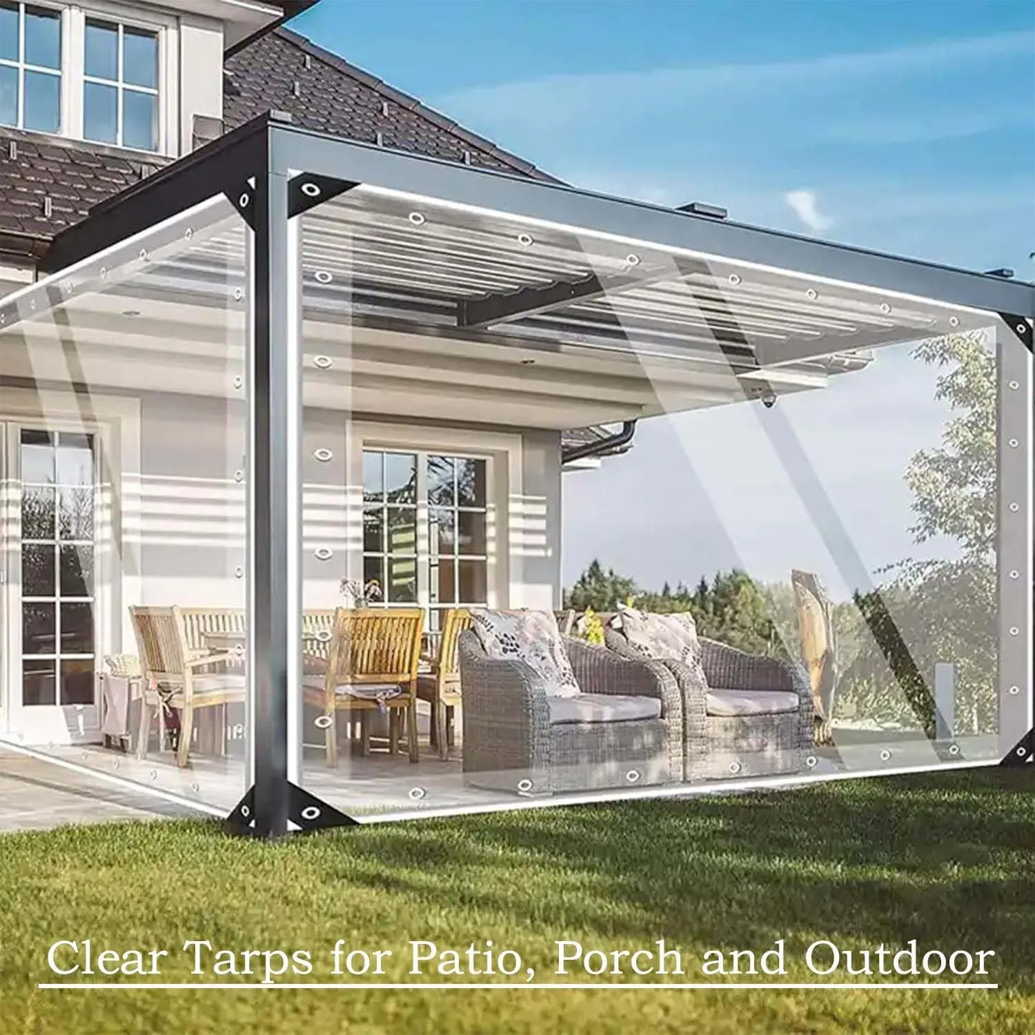 Clear Tarp, Clear Tarps with Grommets, 14Mil Thickened Transparent Tear Resistant PVC Vinyl Tarpaulin with Reinforced Edges, for Garden, Cars