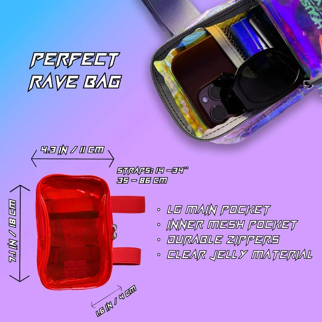 Clear Thigh Bag - Carnival Bag - Neon Thigh Bag w/Mesh Pocket & Double Zipper - Rave Bag for Women - Jelly Phone Holder Bag (Red)