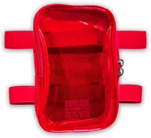 Clear Thigh Bag - Carnival Bag - Neon Thigh Bag w/Mesh Pocket & Double Zipper - Rave Bag for Women - Jelly Phone Holder Bag (Red)