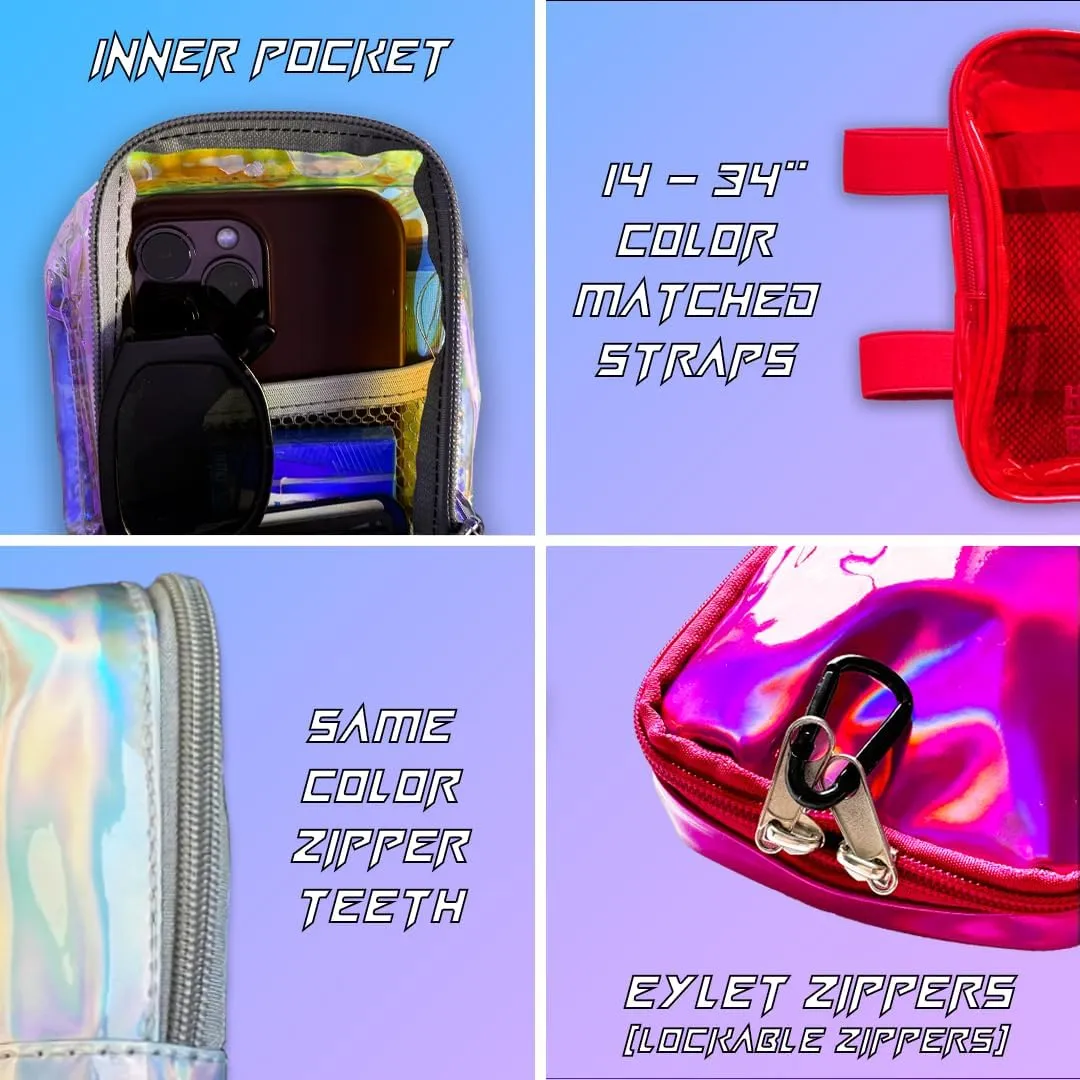 Clear Thigh Bag - Carnival Bag - Neon Thigh Bag w/Mesh Pocket & Double Zipper - Rave Bag for Women - Jelly Phone Holder Bag (Red)