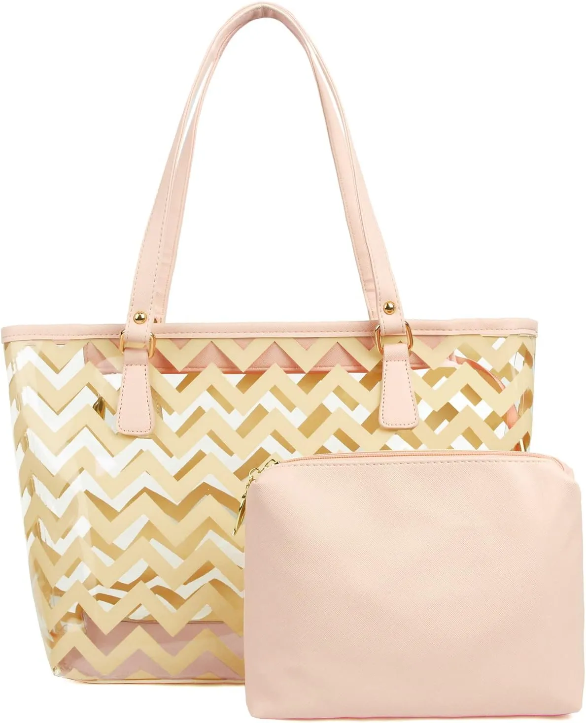 Clear Tote Bags with Full Chevron Stripe Shoulder Handbag with Interior Pocket