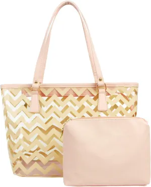 Clear Tote Bags with Full Chevron Stripe Shoulder Handbag with Interior Pocket