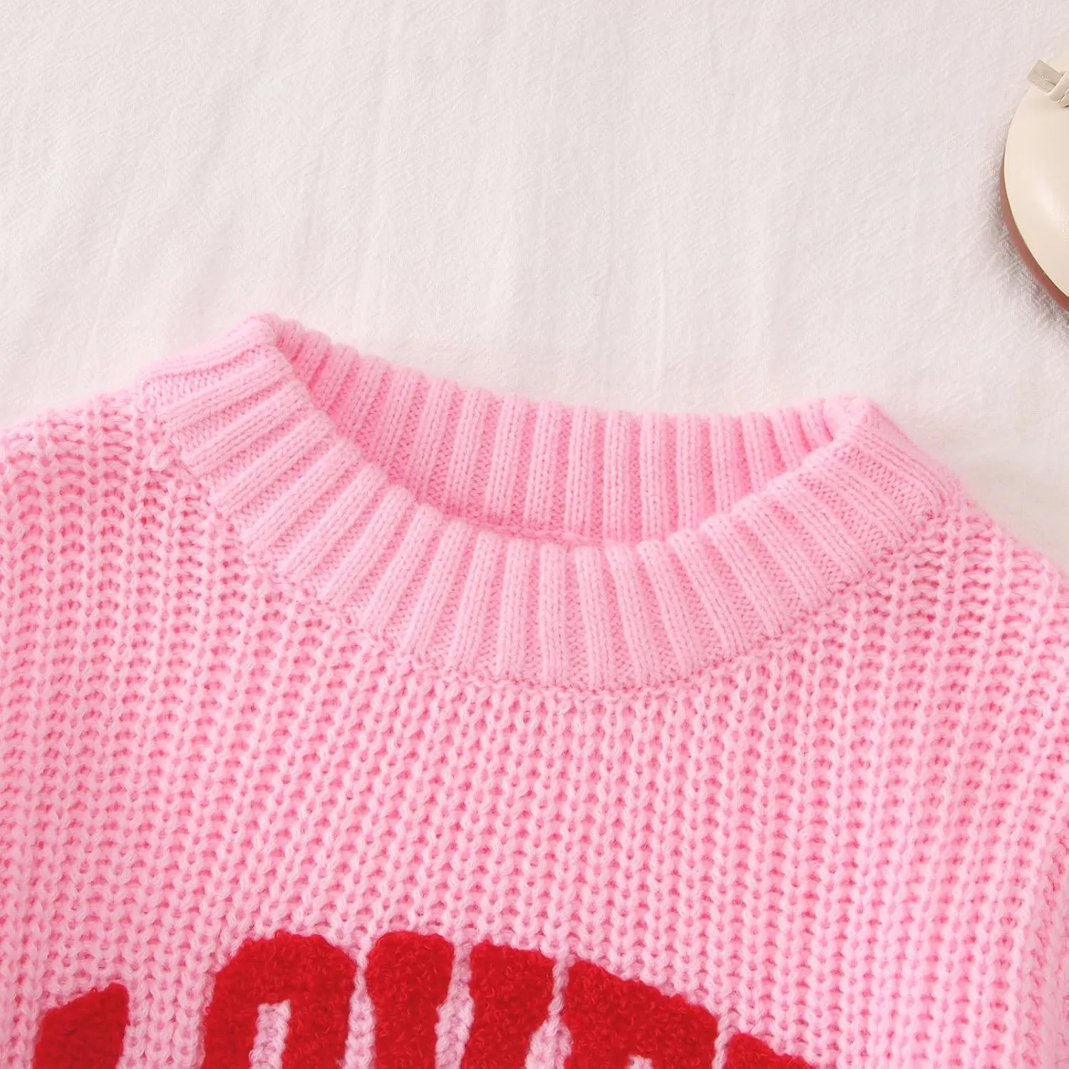 CM C&M WODRO Toddler Valentines Outfit Boy Girl Lover Embroidered Knit Sweater Kid Warm Crewneck Top Pullover Sweatshirt