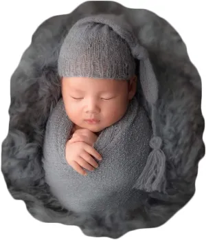 Coberllus Newborn Baby Photo Props Outfits Crochet Mohair Sleepy Hat Bonnet & Stretch Wrap Blanket Set for Boys Girls Photography Shoot