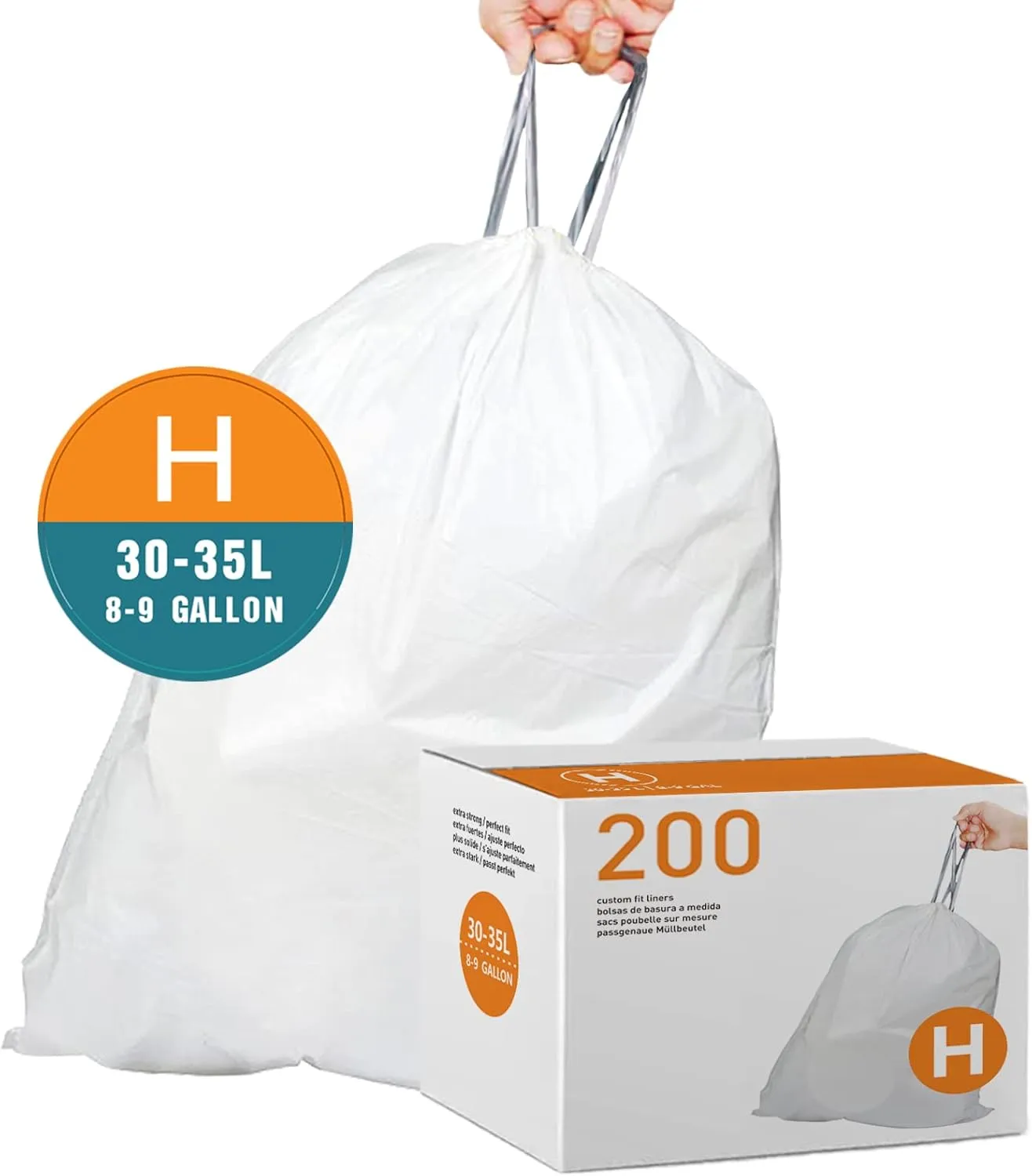 Code H 200 Count 8-9 Gallon Heavy Duty Trash Bags 1.2 Mil THICK Compatible with simplehuman Code H | White Garbage Can Liners Heavy Duty Plastic Trash Bags