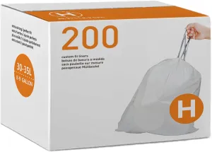 Code H 200 Count 8-9 Gallon Heavy Duty Trash Bags 1.2 Mil THICK Compatible with simplehuman Code H | White Garbage Can Liners Heavy Duty Plastic Trash Bags