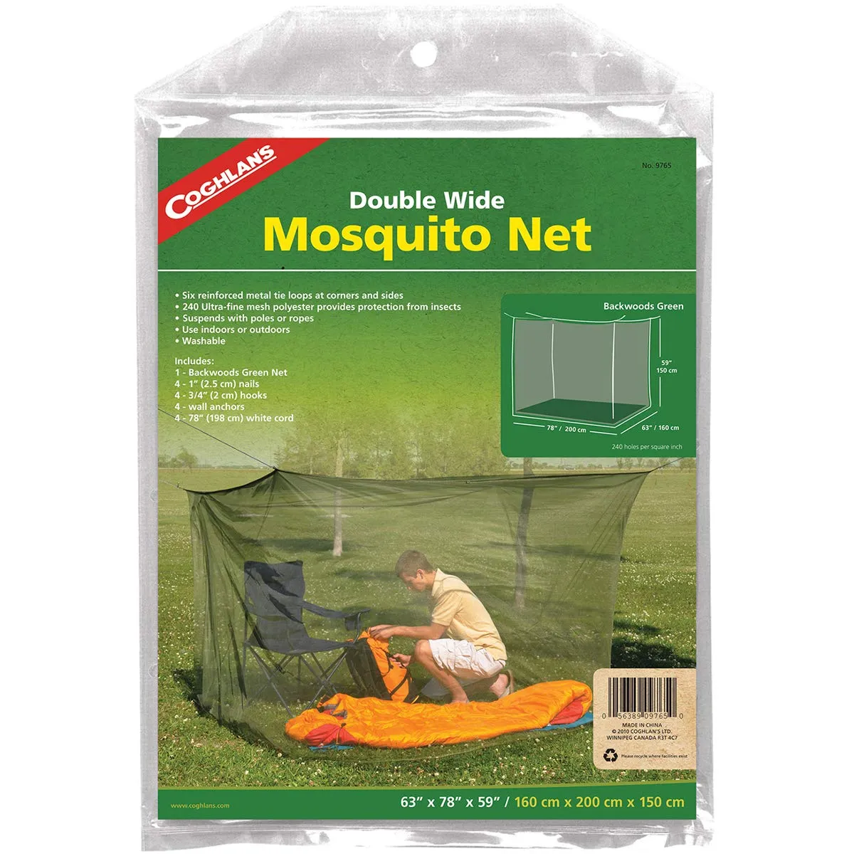 Coghlan's Mosquito Net, Backwoods, Olive Green, Double Wide / 240-mesh (9765)