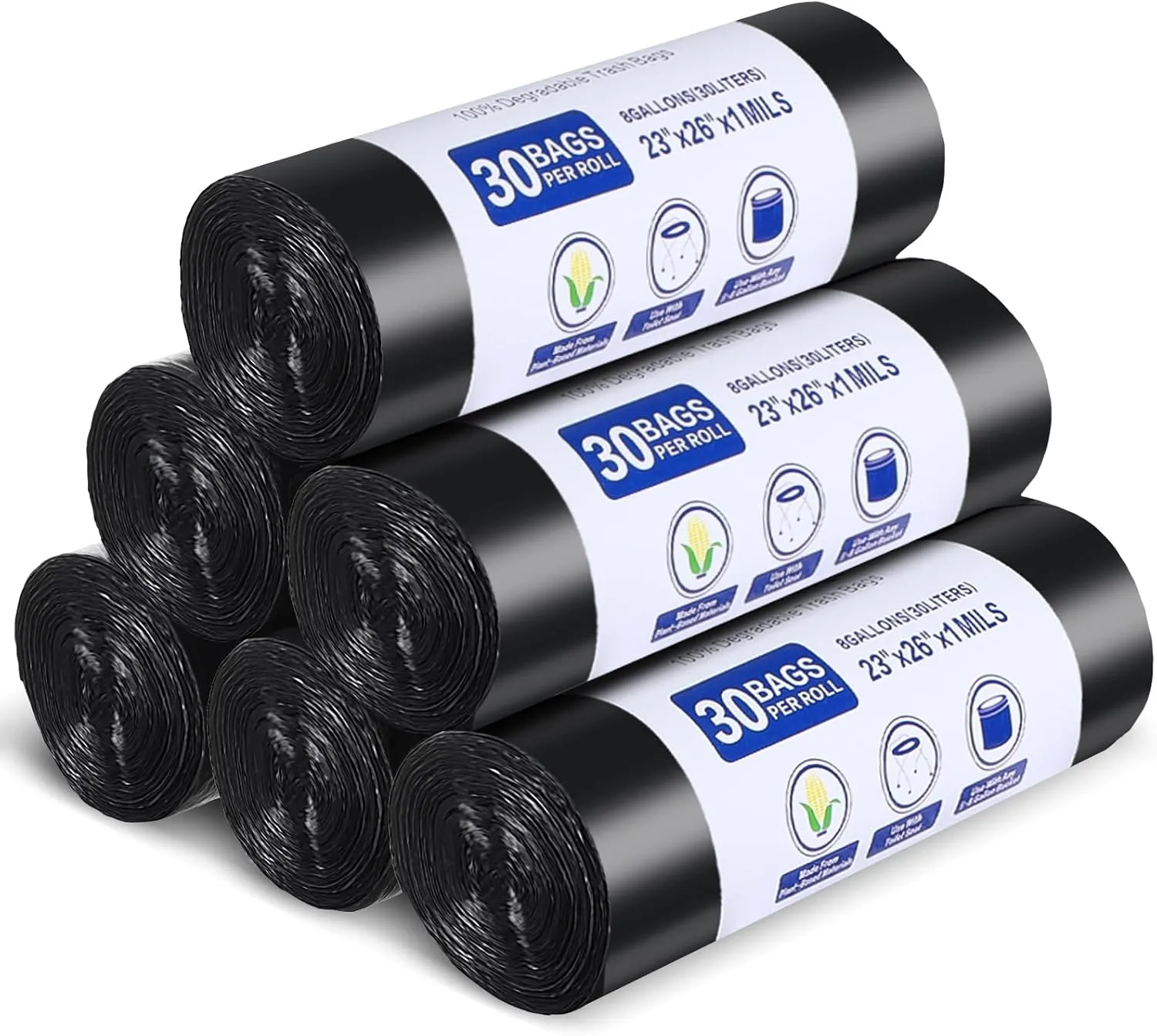 Colarr 180 Count Trash Bags 8 Gallon Recycle Trash Bags Portable Camping Toilet Bags for Bucket Toilet Disposable Trash Can Liners for Outdoor Camping Hiking Boating Travel, Black