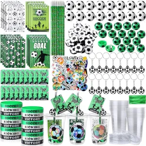 Colarr 195 Pcs Soccer Birthday Gifts Party Favors Sports Team Gift Cups Pencils Mini Book Keychains Wristbands Stickers Thank You Cards Eraser Sharpener Mini Ball for Soccer Party Supplies