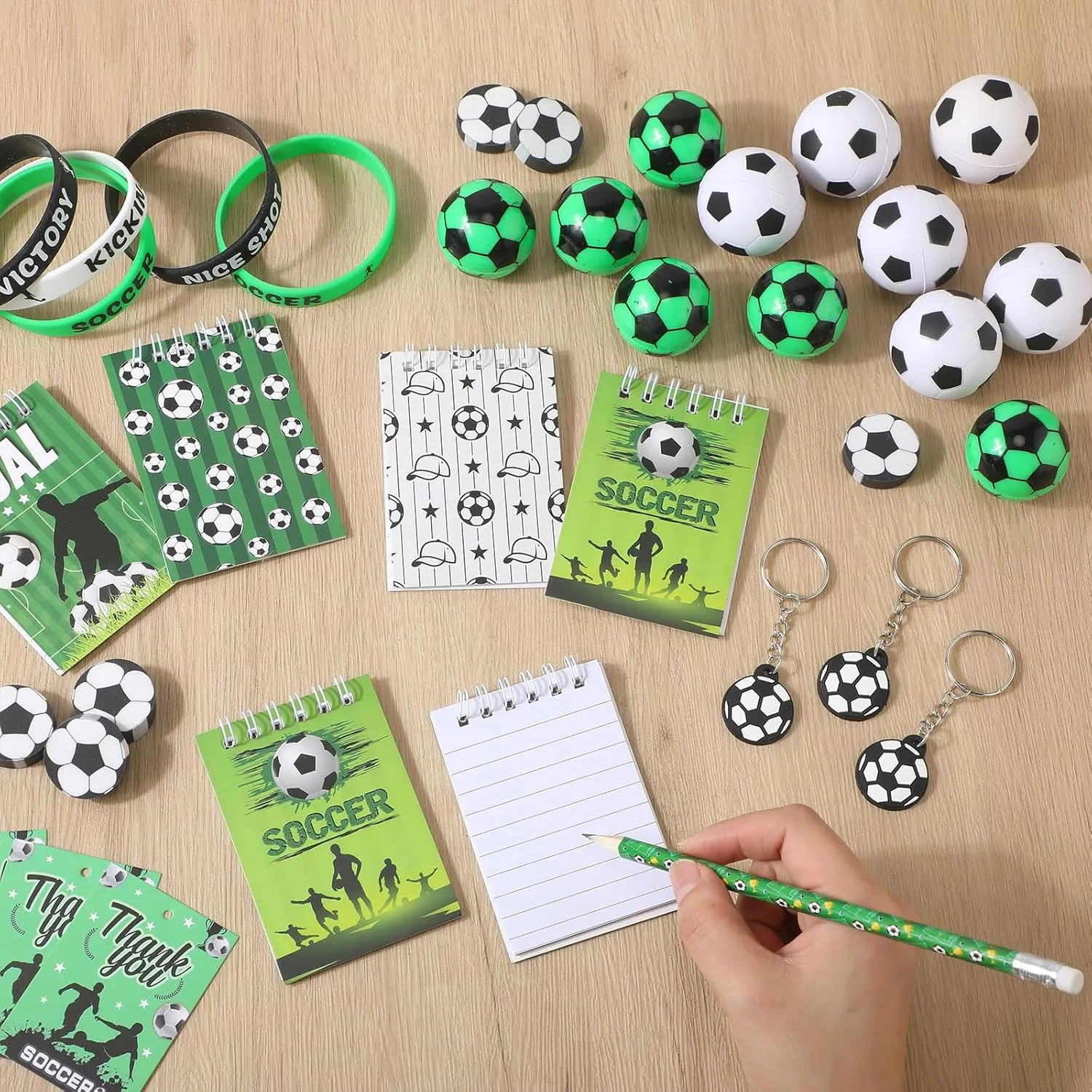Colarr 195 Pcs Soccer Birthday Gifts Party Favors Sports Team Gift Cups Pencils Mini Book Keychains Wristbands Stickers Thank You Cards Eraser Sharpener Mini Ball for Soccer Party Supplies
