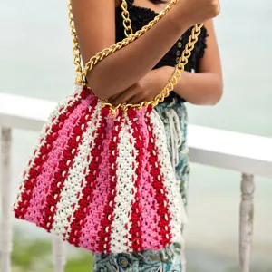 COLETTE Macrame Beach Bag In Pink & Red