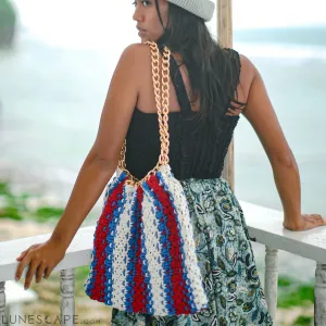 COLETTE Macrame Beach Bag In Red, White & Blue