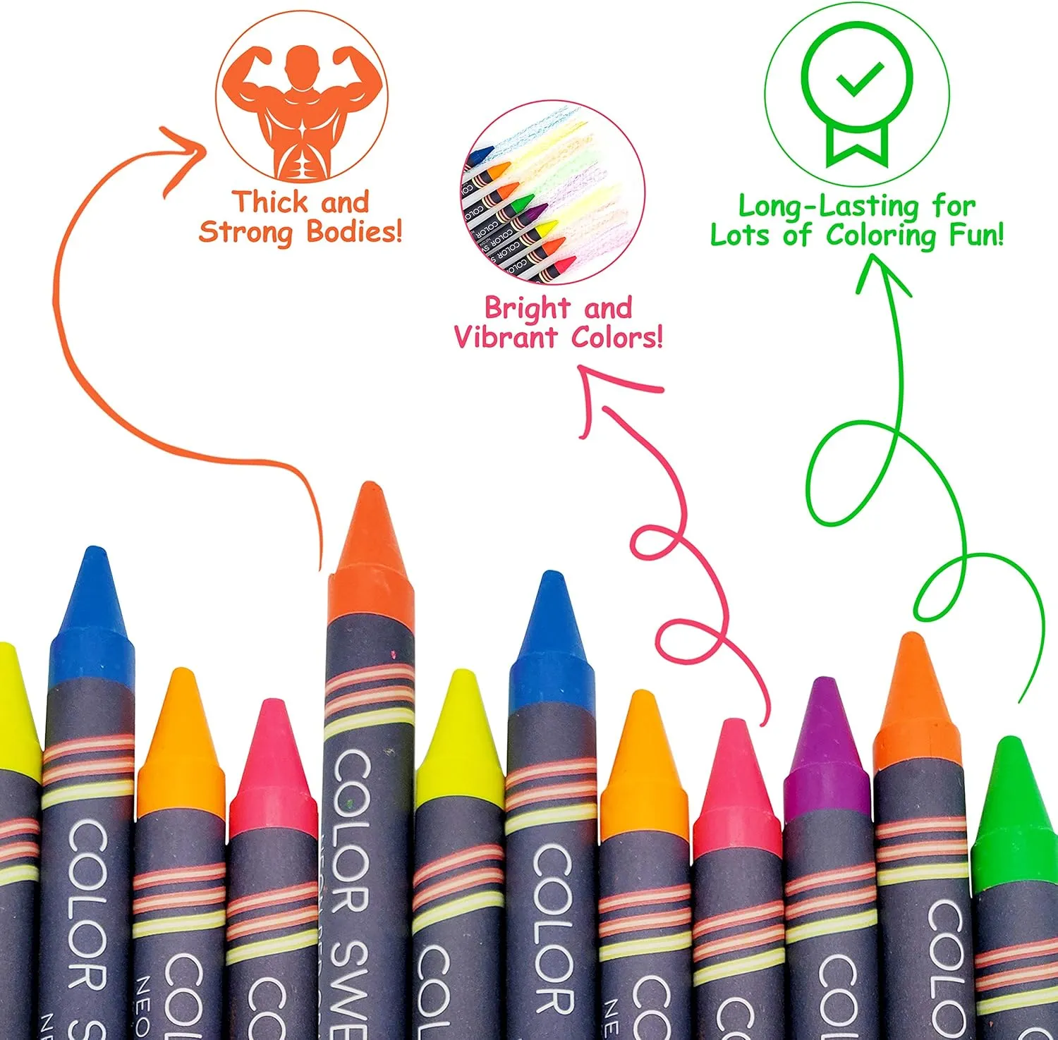 Color Swell Neon Bulk Crayons Packs - 36 Boxes (288 total crayon) of Teacher Quality Durable Classroom Packs for Kids Students Party Favors
