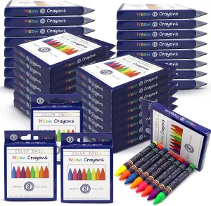 Color Swell Neon Bulk Crayons Packs - 36 Boxes (288 total crayon) of Teacher Quality Durable Classroom Packs for Kids Students Party Favors