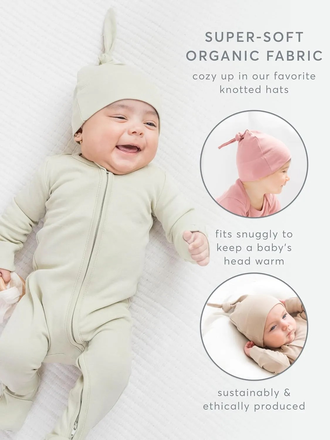 Colored Organics Baby Organic Cotton Knotted Hat - Infant Knit Cap - Newborn Boys and Girls