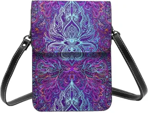 colorful neon eye Chakras Mystic abstract Crossbody Cell Phone Purse for Women Girls Leather Mini Cross Body Bags Small Shoulder Bags