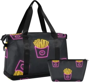 Colorful Neon Fluorescent Fries Travel Duffel Bag Overnight Weekender Bags with Toiletry Bag for Trekking Foldable