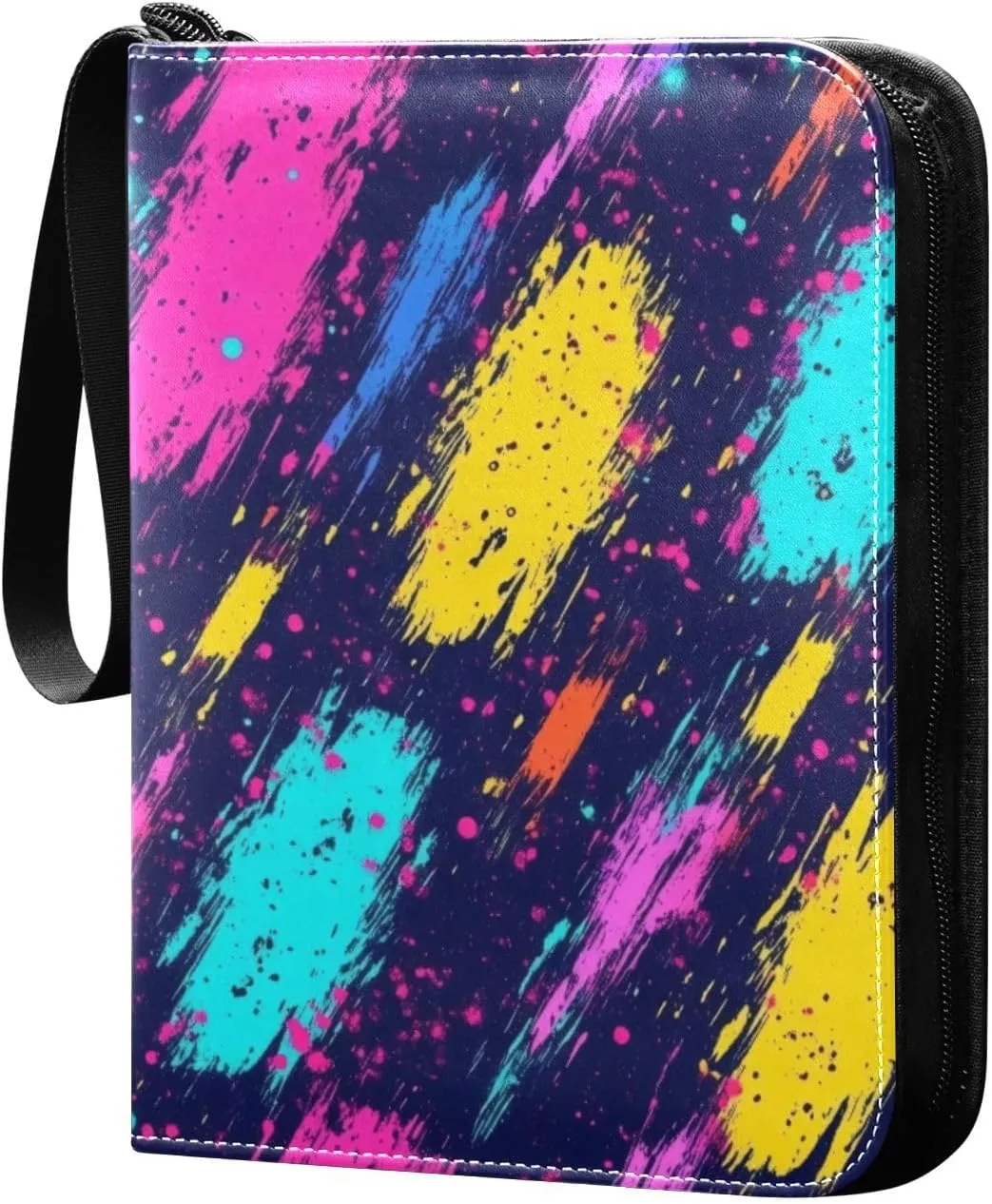 Colorful Neon Pattern Card Binder 4-Pockets, 400 Pockets Card Holder with 50 Removable Sleeves, Trading Card Collector Zipper Album Holder, Collector Album