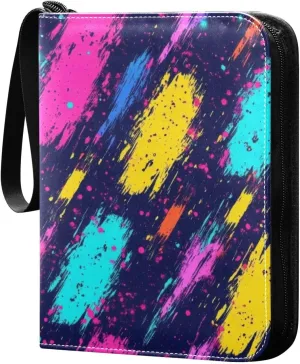 Colorful Neon Pattern Card Binder 4-Pockets, 400 Pockets Card Holder with 50 Removable Sleeves, Trading Card Collector Zipper Album Holder, Collector Album