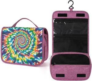 Colorful Spiral Tie Dye Toiletry Bag Waterproof Makeup Bag with Hanging Hook Cosmetic Bags for Women Travel Essentials