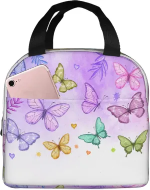 Colorful Tie Dye Butterfly Lunch Bag, Unisex Reusable Insulated Lunch Tote Box, Thermal Cooler Sack Food Handbags Case High Capacity for Travel Work Picnic