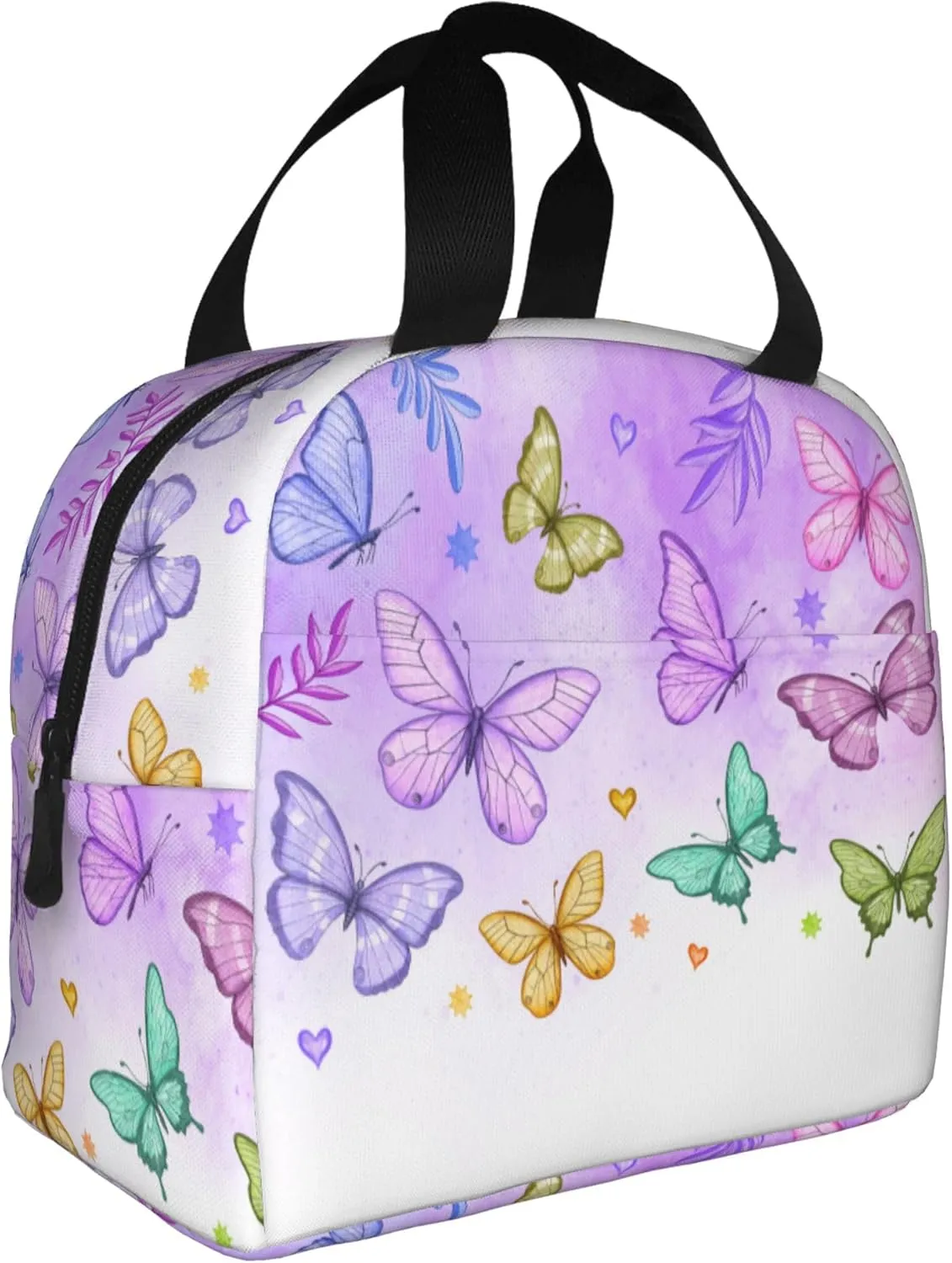 Colorful Tie Dye Butterfly Lunch Bag, Unisex Reusable Insulated Lunch Tote Box, Thermal Cooler Sack Food Handbags Case High Capacity for Travel Work Picnic