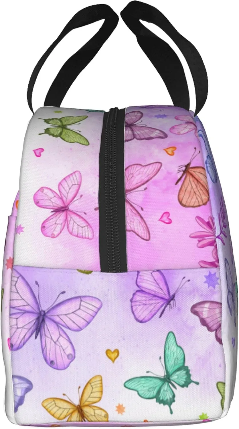 Colorful Tie Dye Butterfly Lunch Bag, Unisex Reusable Insulated Lunch Tote Box, Thermal Cooler Sack Food Handbags Case High Capacity for Travel Work Picnic