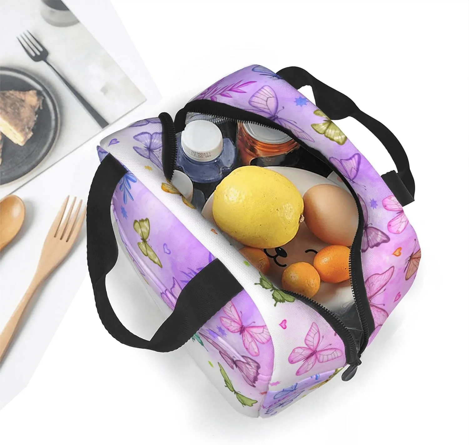 Colorful Tie Dye Butterfly Lunch Bag, Unisex Reusable Insulated Lunch Tote Box, Thermal Cooler Sack Food Handbags Case High Capacity for Travel Work Picnic