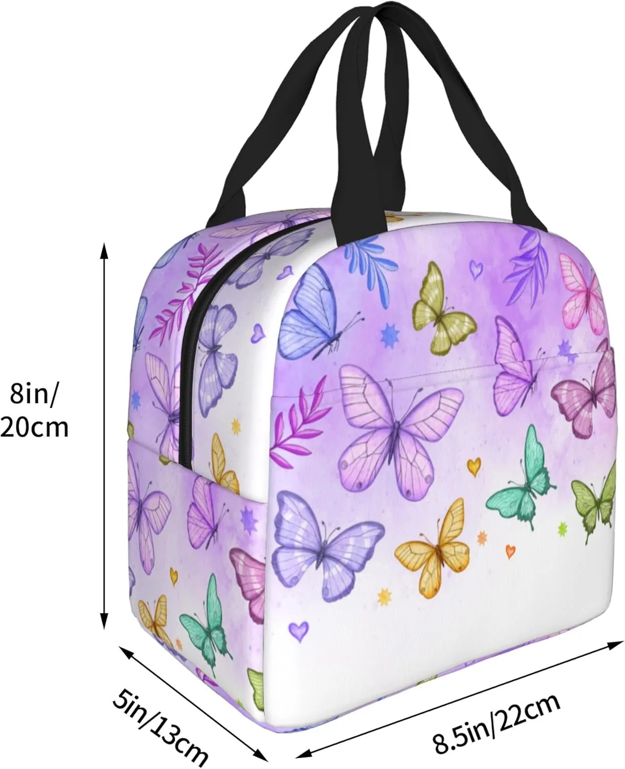 Colorful Tie Dye Butterfly Lunch Bag, Unisex Reusable Insulated Lunch Tote Box, Thermal Cooler Sack Food Handbags Case High Capacity for Travel Work Picnic