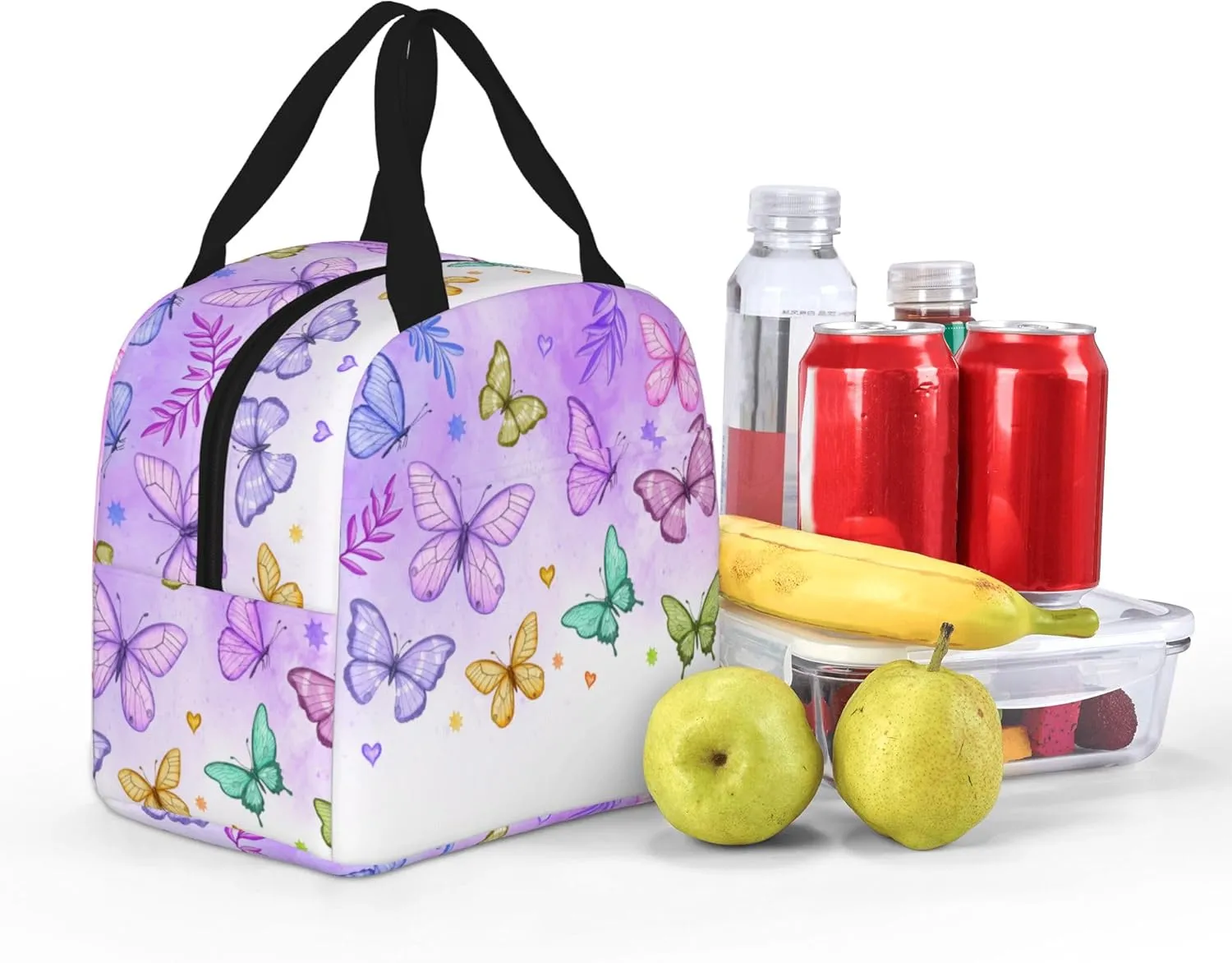 Colorful Tie Dye Butterfly Lunch Bag, Unisex Reusable Insulated Lunch Tote Box, Thermal Cooler Sack Food Handbags Case High Capacity for Travel Work Picnic