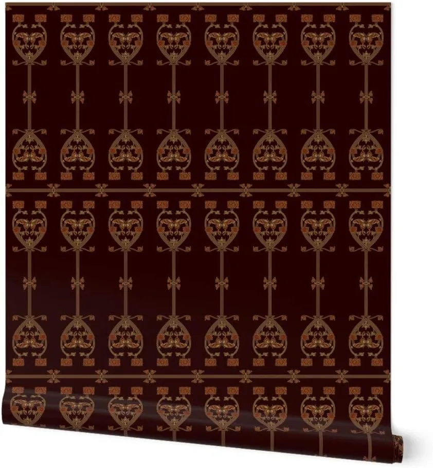 Commercial Grade Wallpaper 27ft x 2ft - Arts Butterfly Medieval Victorian Heart Art Nouveau Moth Edwardian Traditional Wallpaper by Spoonflower