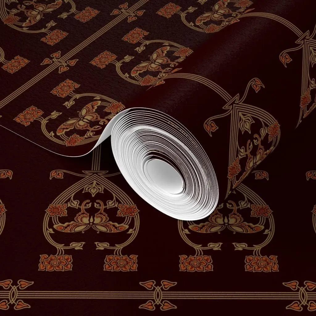 Commercial Grade Wallpaper 27ft x 2ft - Arts Butterfly Medieval Victorian Heart Art Nouveau Moth Edwardian Traditional Wallpaper by Spoonflower