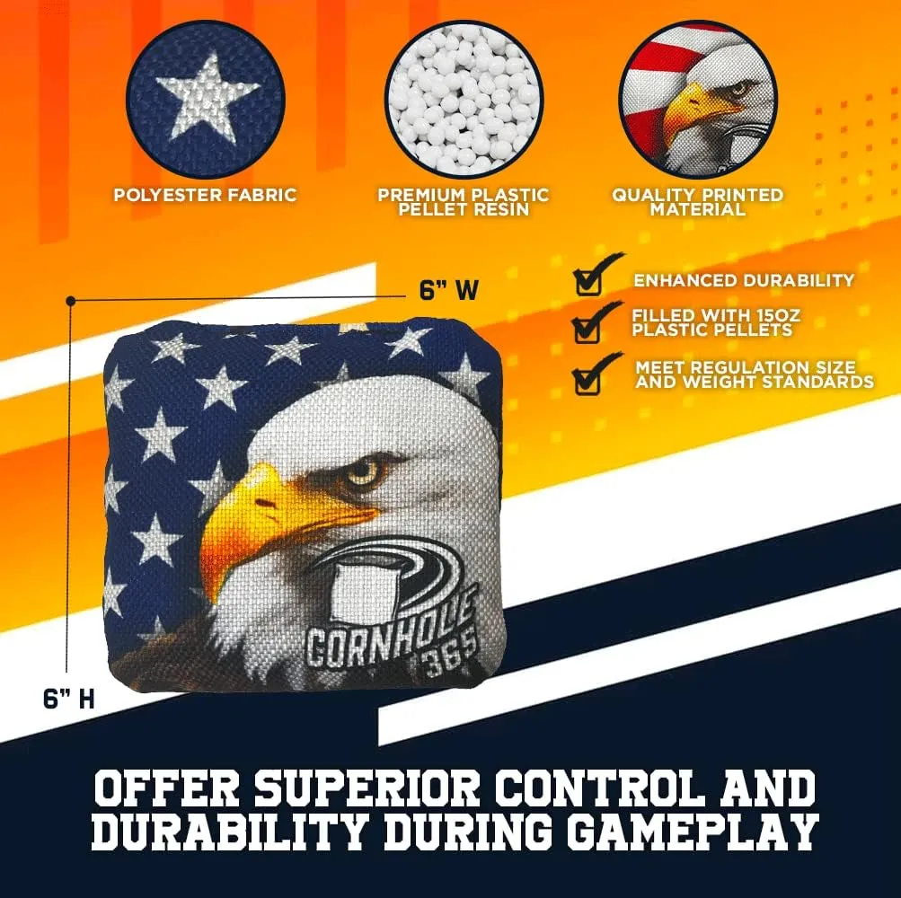 Cornhole365 Themed Cornhole Bag - All-Weather, Heavy-Duty & Durable Polyester Fabric, Resin Filling, Double-Stitched Duck Cloth - Professional Cornhole Bean Bags for Indoor & Outdoor Use - Set of 8