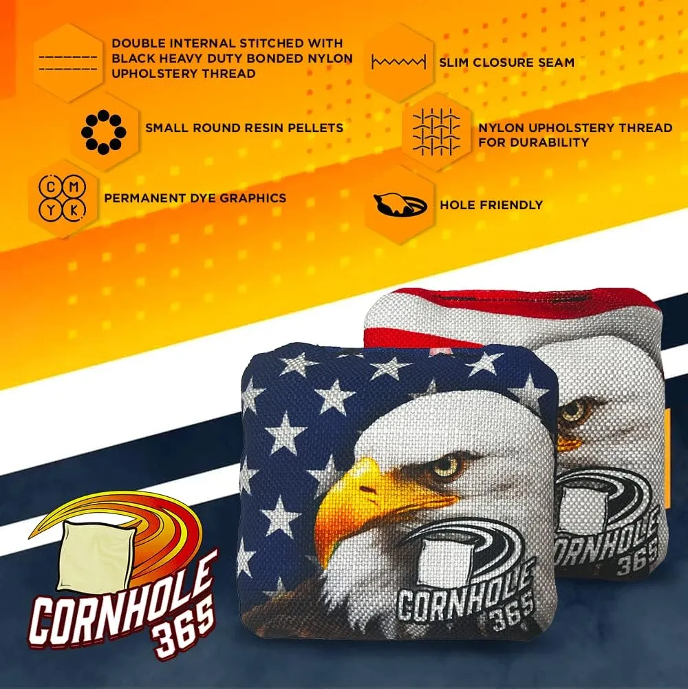 Cornhole365 Themed Cornhole Bag - All-Weather, Heavy-Duty & Durable Polyester Fabric, Resin Filling, Double-Stitched Duck Cloth - Professional Cornhole Bean Bags for Indoor & Outdoor Use - Set of 8