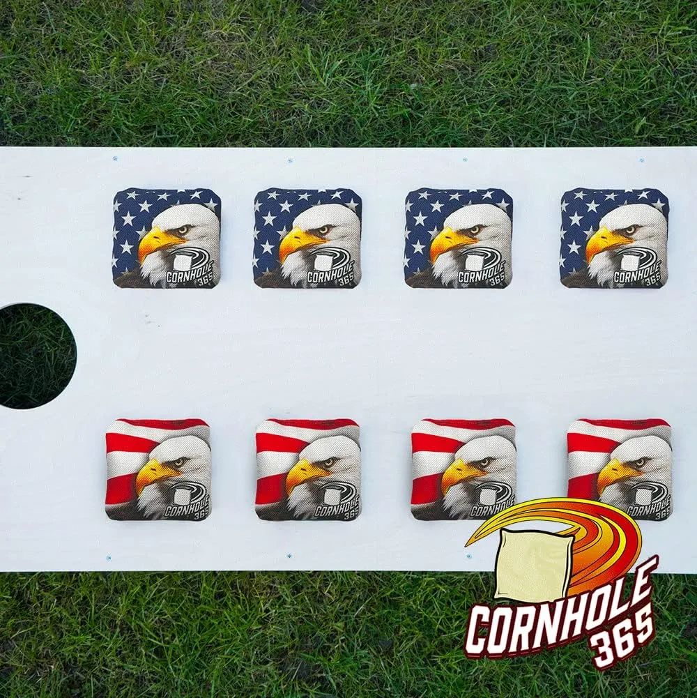 Cornhole365 Themed Cornhole Bag - All-Weather, Heavy-Duty & Durable Polyester Fabric, Resin Filling, Double-Stitched Duck Cloth - Professional Cornhole Bean Bags for Indoor & Outdoor Use - Set of 8