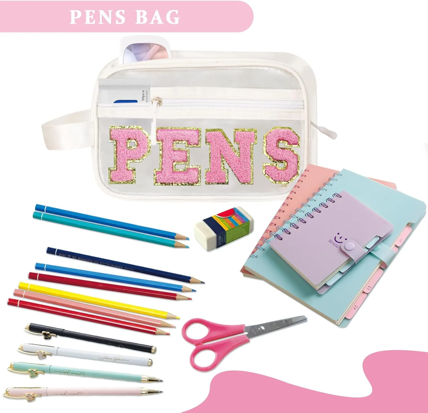 COSHAYSOO Clear PENS Makeup Bag for Women Lady Work Office Cosmetic Accessories Stuff Organizer