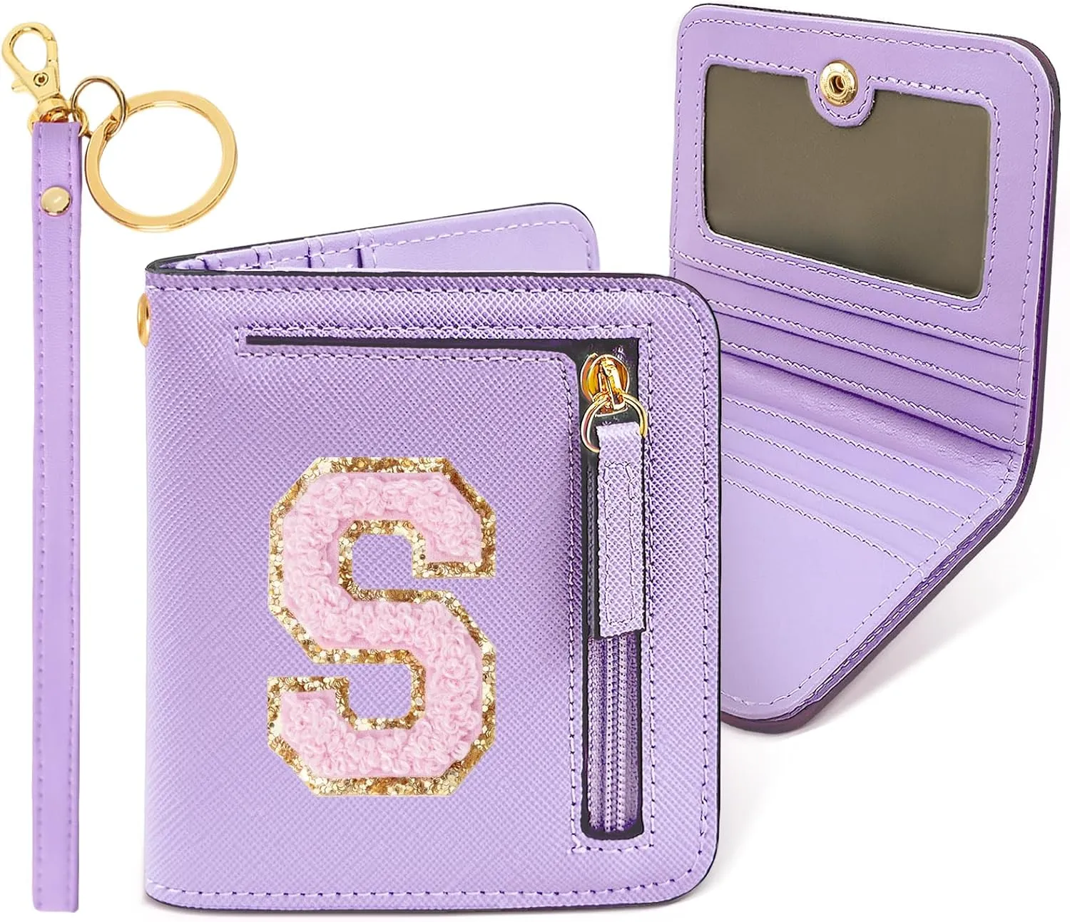 COSHAYSOO Cool Valentines Birthday Gift Ideas Initial Wallet for College Teenage Girls Slim RFID Blocking Bifold Wallet Travel Essentials Coin Cash Cards Organizer Purse Chenille Letter S Purple