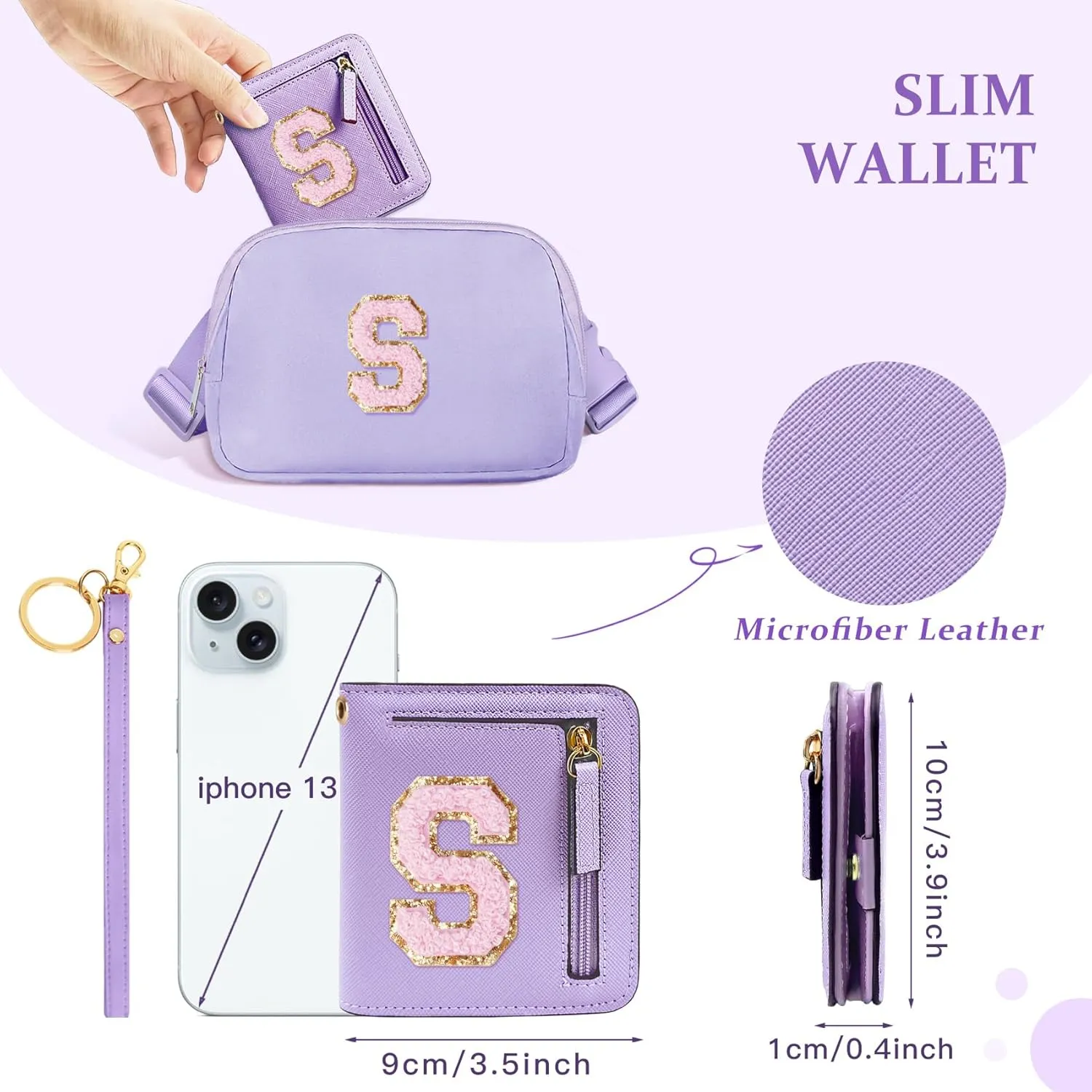 COSHAYSOO Cool Valentines Birthday Gift Ideas Initial Wallet for College Teenage Girls Slim RFID Blocking Bifold Wallet Travel Essentials Coin Cash Cards Organizer Purse Chenille Letter S Purple