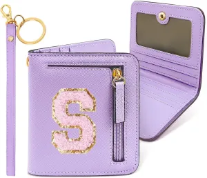 COSHAYSOO Cool Valentines Birthday Gift Ideas Initial Wallet for College Teenage Girls Slim RFID Blocking Bifold Wallet Travel Essentials Coin Cash Cards Organizer Purse Chenille Letter S Purple