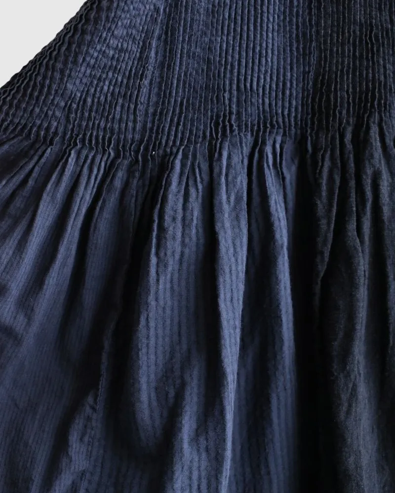 COTTON &LINEN PATCHWORK (OVERDYE) BANDED F/SL SHIRT DRESS WITH MINI PINTUCK in Navy