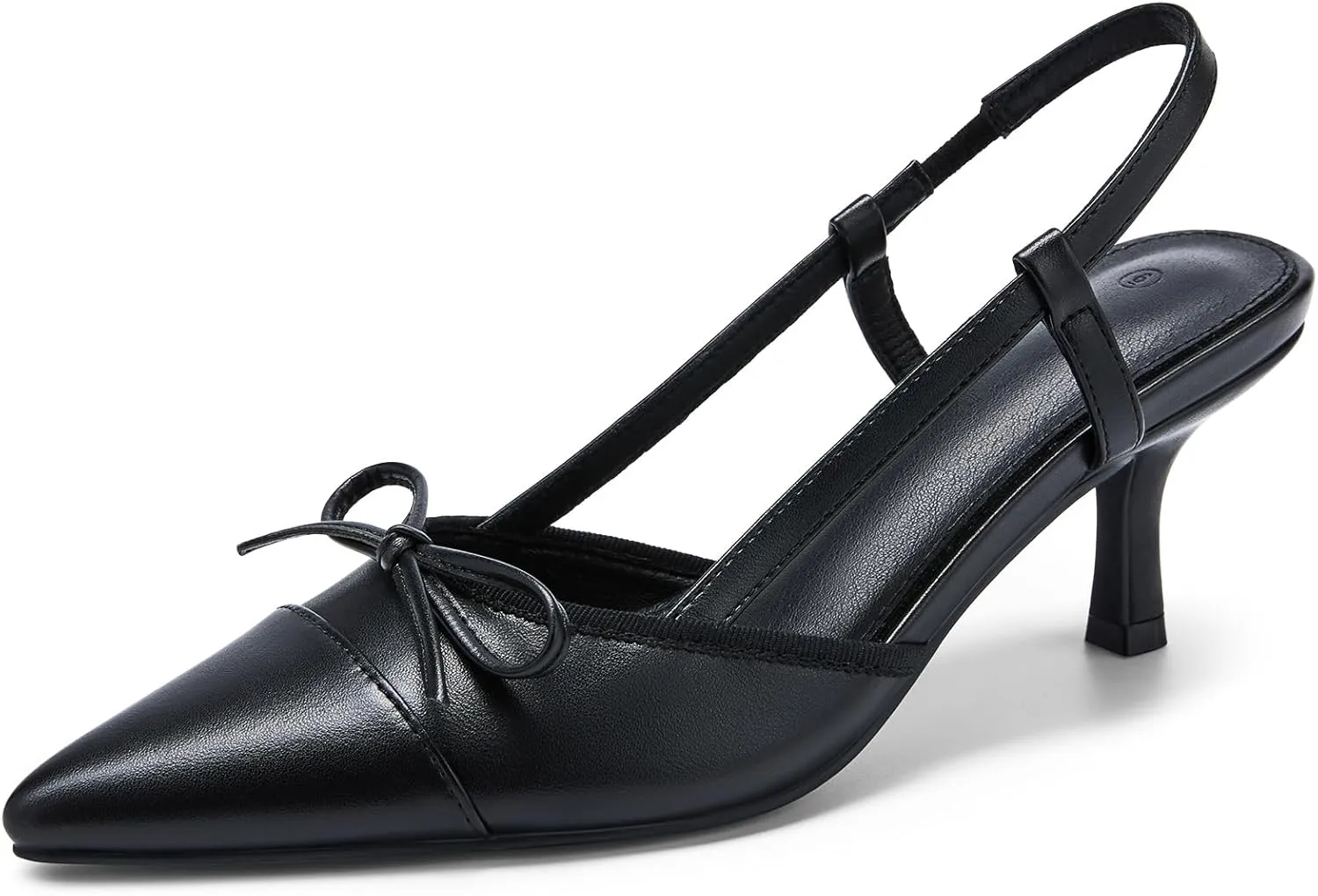 Coutgo Women‘s Bow Tie Slingback Pumps Pointed Toe Kitten Low Heel Patchwork Dress Heeled Sandals
