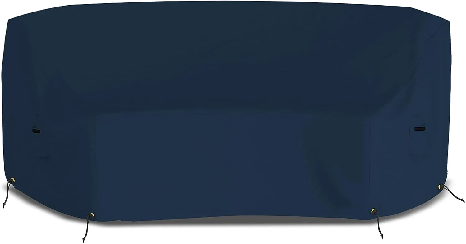 Covers & All Curved Outdoor Couch Cover, 12 Oz PVC Polyester Patio Furniture Cover, Tear & UV Proof Couch Cover Patio with Air Pockets & Drawstrings (90" L x 34" W x 32" H x 46" FL, Blue)